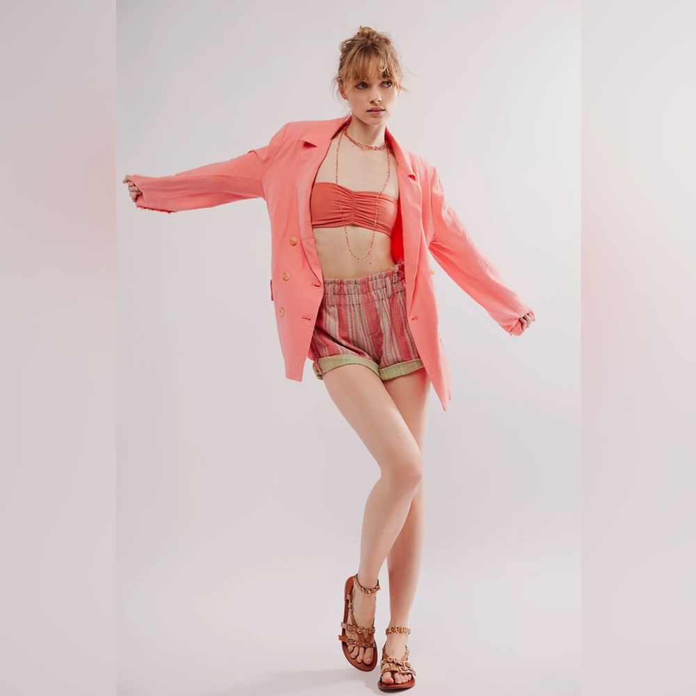 Free People 'Olivia' Linen-Blend Blazer Jacket, Strawberry Colada